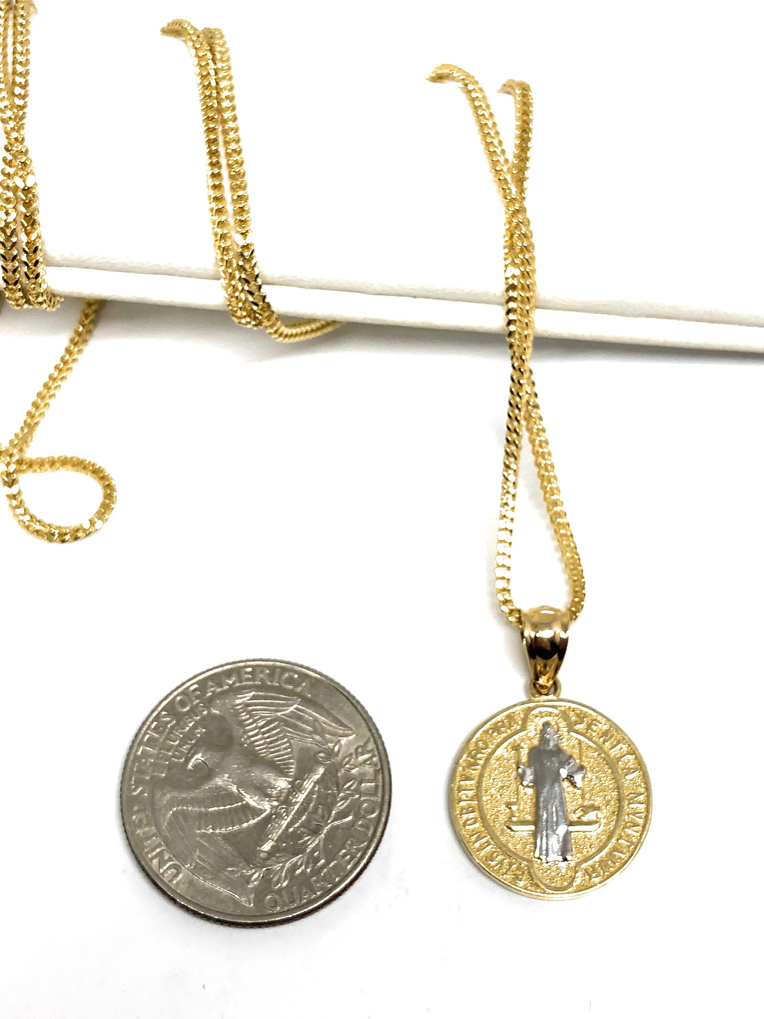 10k Solid Gold Yellow 2-Tone San Bennito Pendant Necklace with Chain