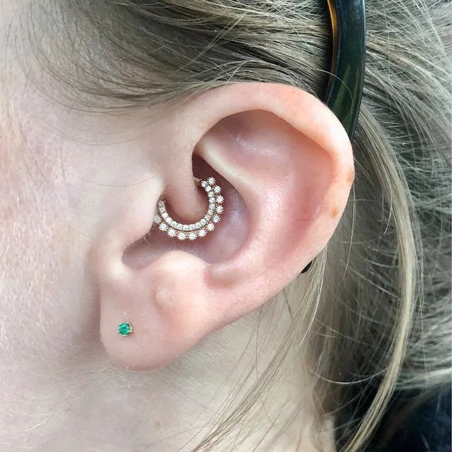 14K 18K Solid Gold 0.03ct Genuine Emerald 5 Prongs Setting Stud Cartilage Tragus Helix Conch Lobe Piercing Earring