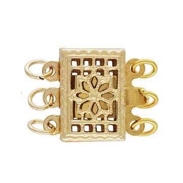 14K Gold Filled Rectangle Filigree Clasp 3-Strand 8x11mm