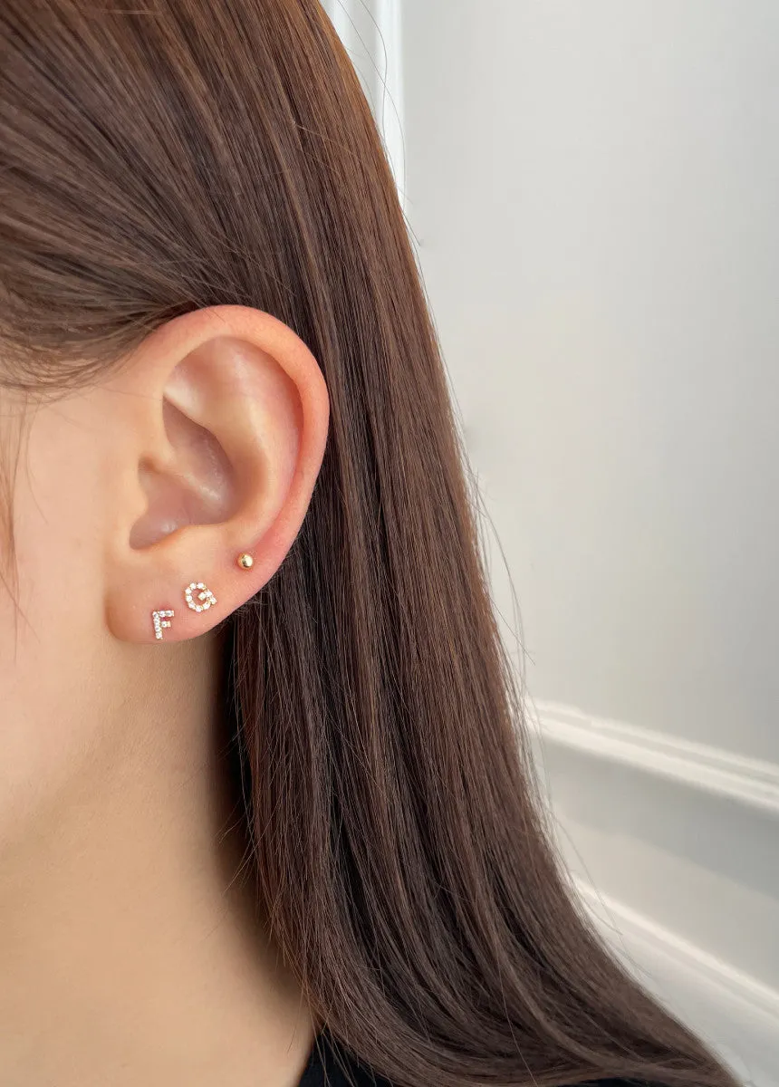 14K Real Gold Alphabet Initial Tragus Cartilage Forward Helix Conch Earring 8MM Bar Length Piercing
