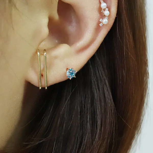 14K Real Gold Line Clover Forward Helix Cartilage Tragus Inner Conch Ear Stud Post Internally Threaded Earring Labret