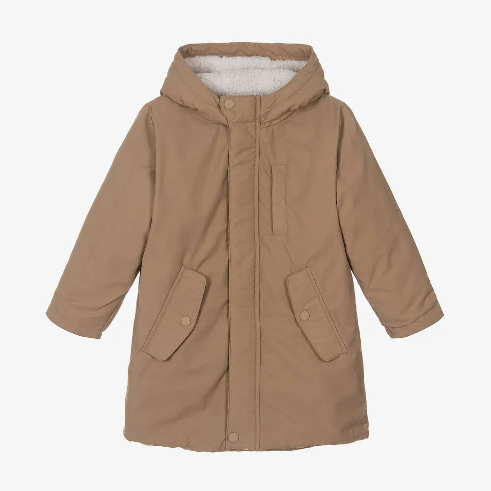 Beige Sherpa Lined Parka Coat