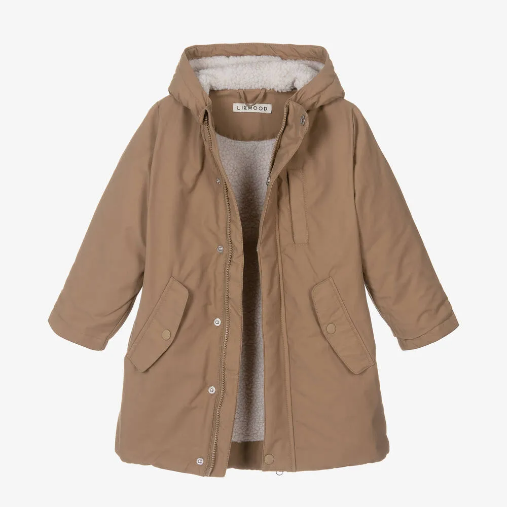 Beige Sherpa Lined Parka Coat