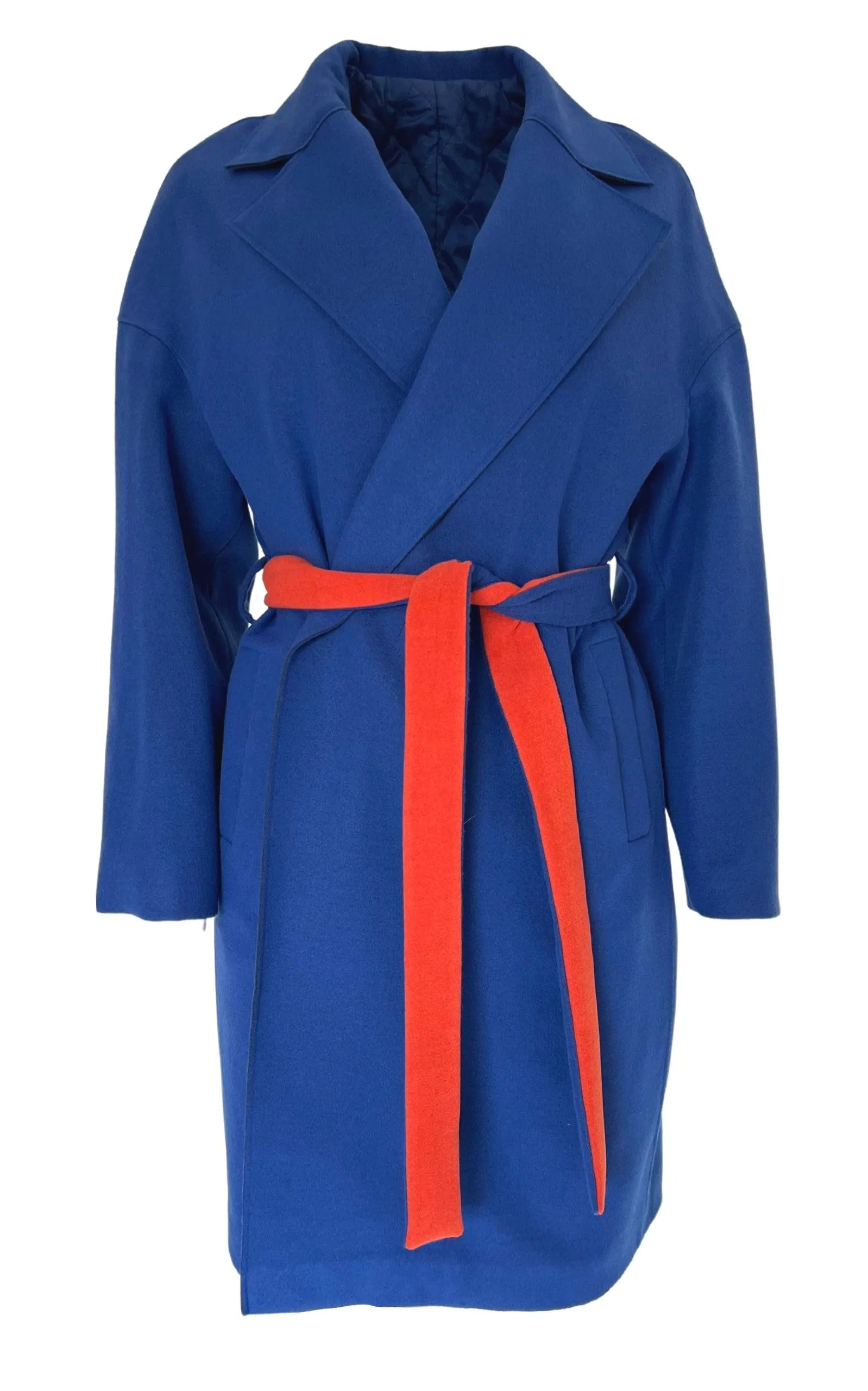 Blue Belted Wrap Trench Coat