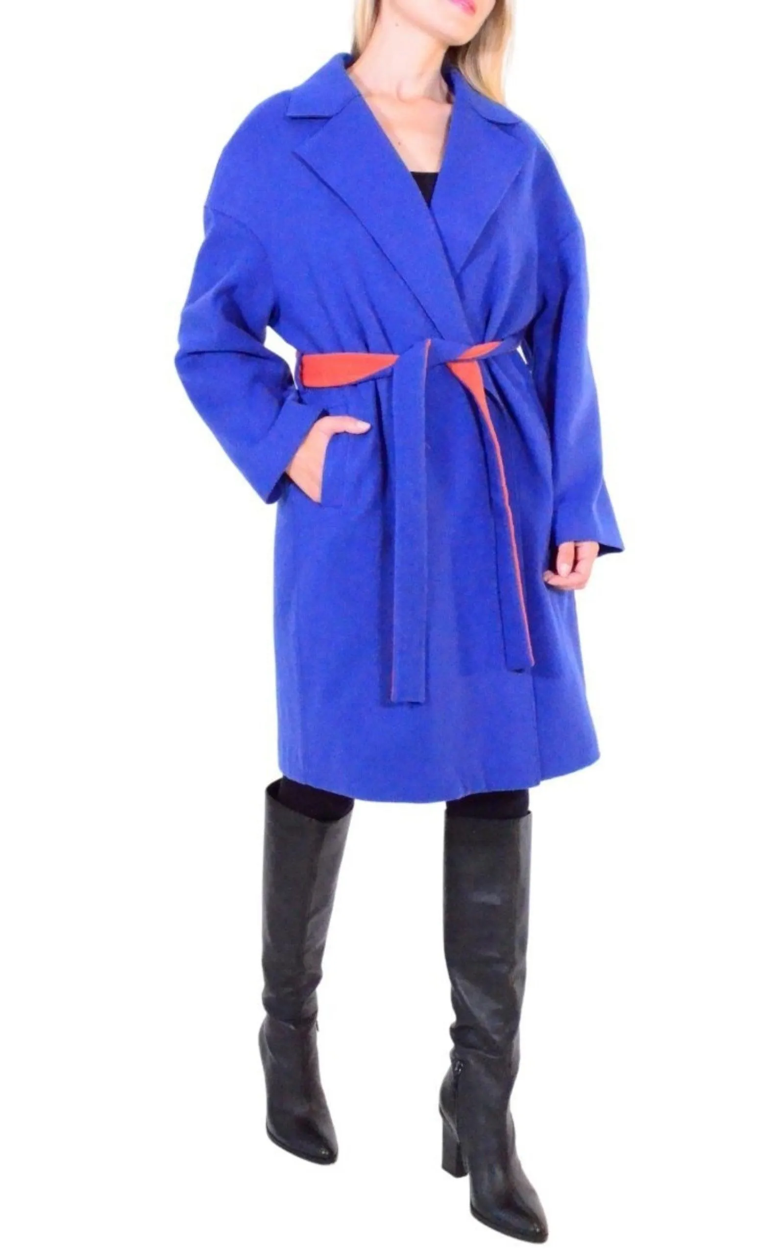 Blue Belted Wrap Trench Coat