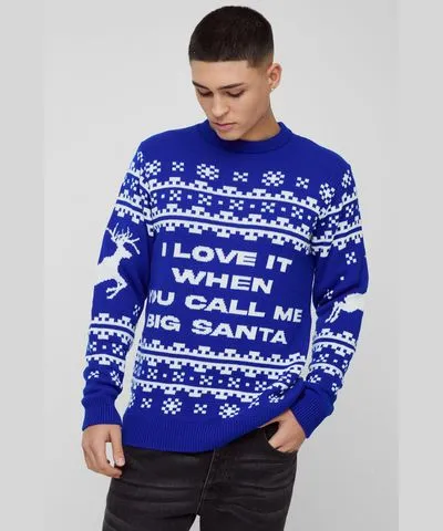 boohoo Mens Regular Fit Big Santa Fairisle Christmas Sweater