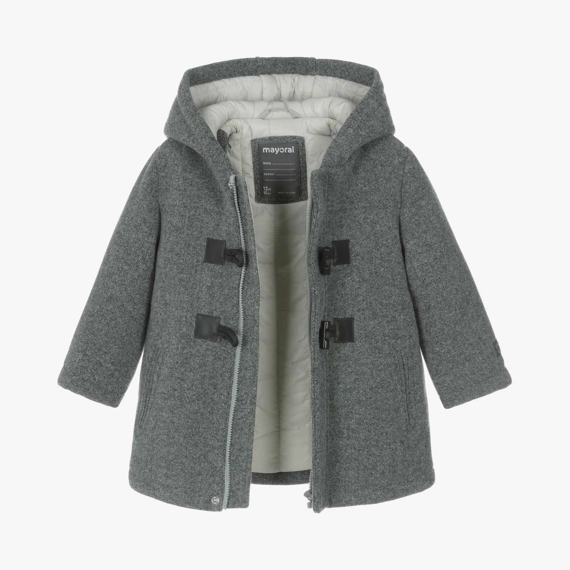 Boys Grey Hooded Duffle Coat