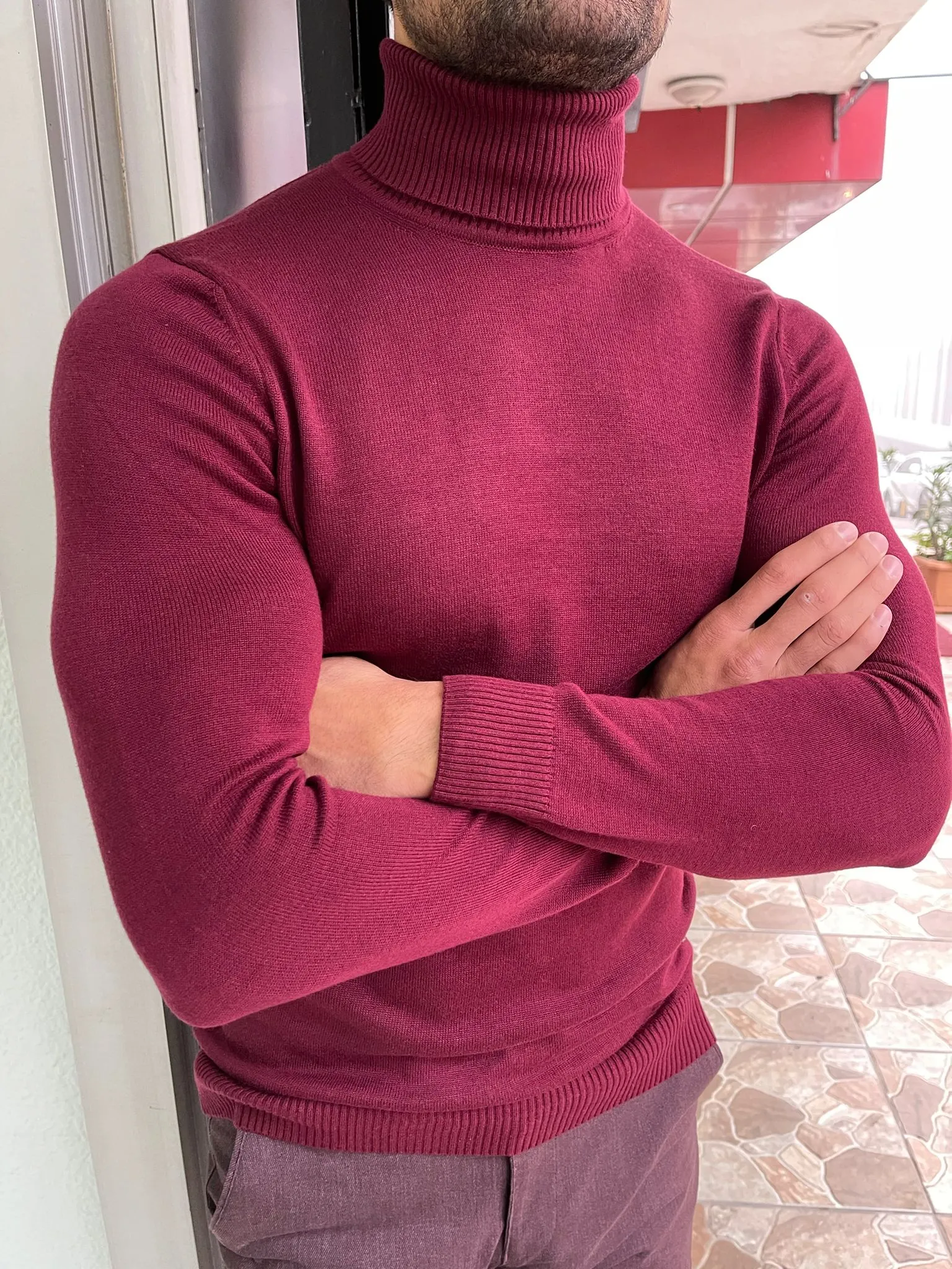 Capel Burgundy Slim Fit Turtleneck Sweater