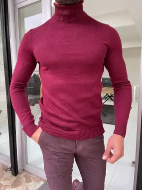 Capel Burgundy Slim Fit Turtleneck Sweater