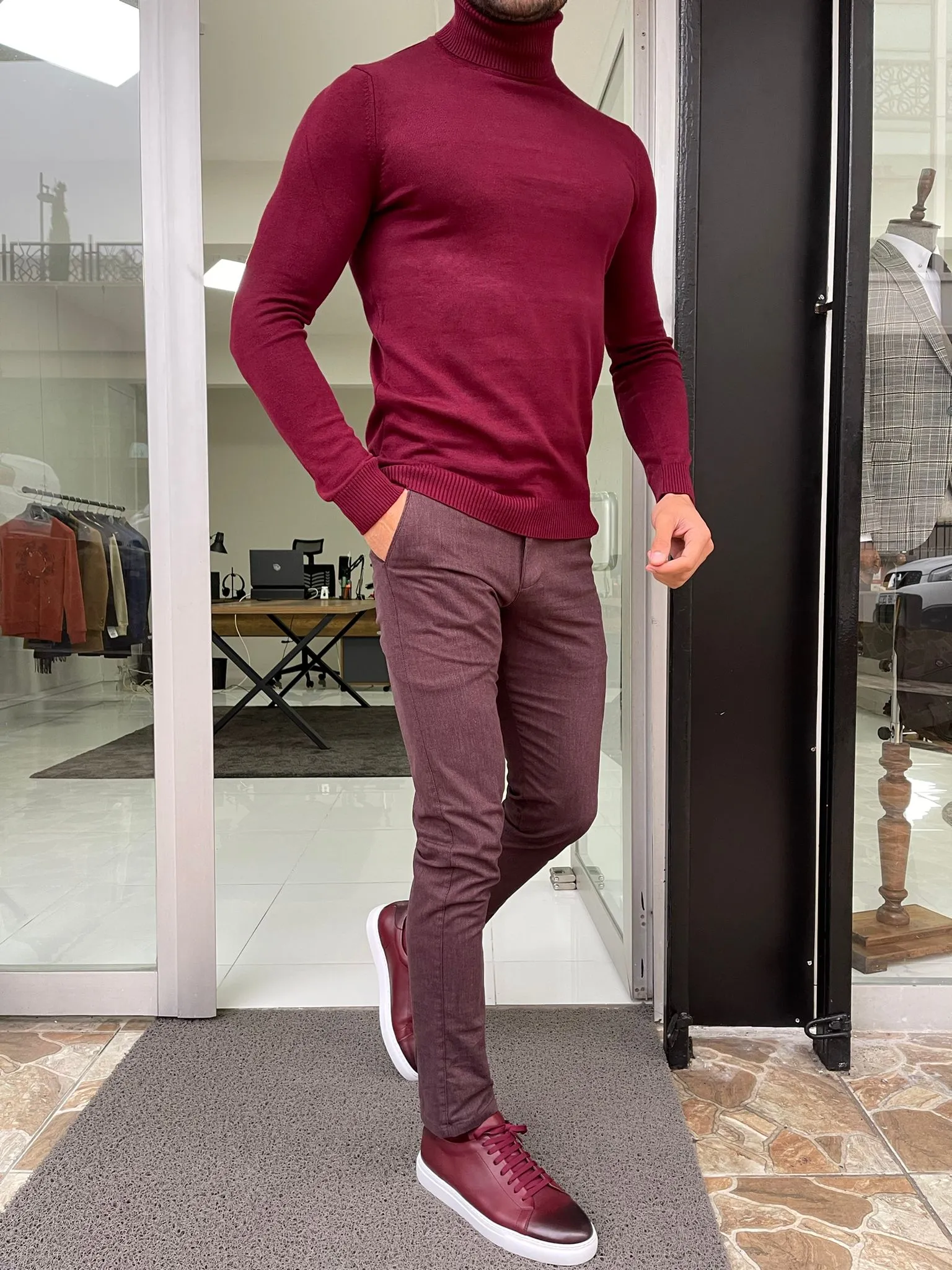 Capel Burgundy Slim Fit Turtleneck Sweater