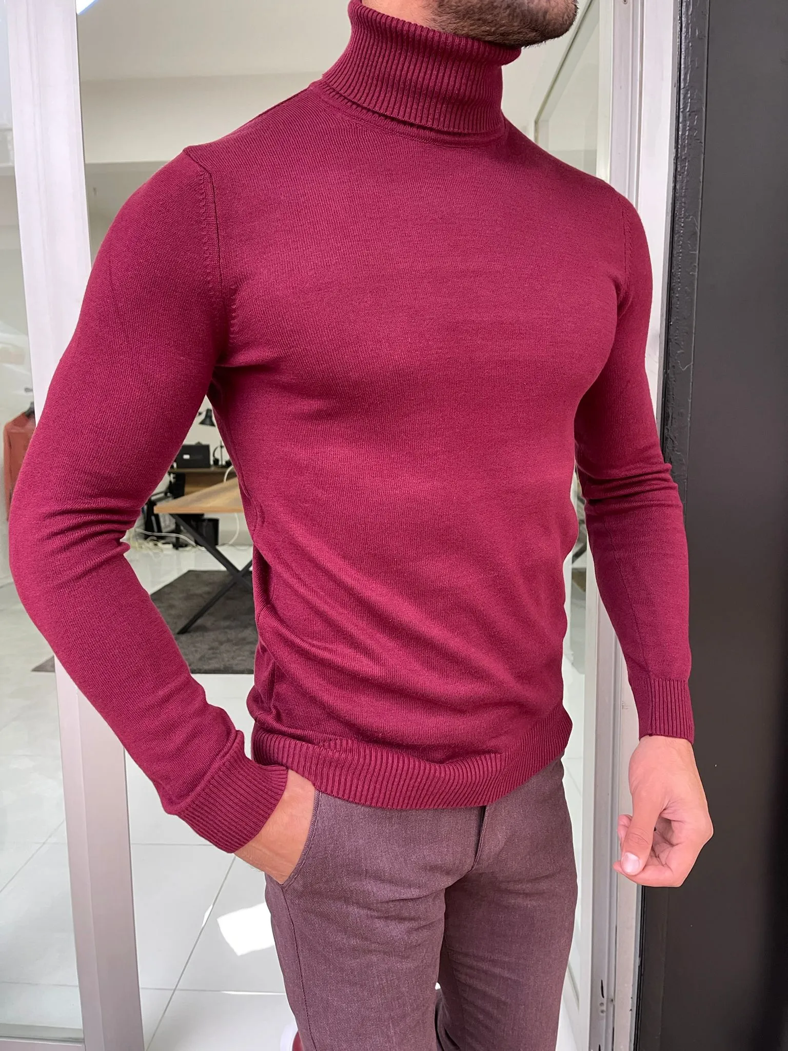 Capel Burgundy Slim Fit Turtleneck Sweater