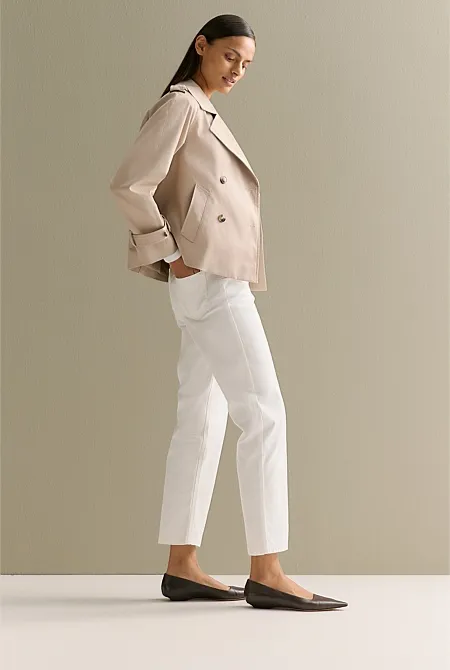 Cotton Twill Cropped Trench Coat