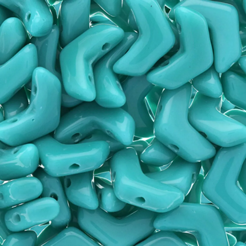 Czech Glass, 2-Hole Chevron Beads 10x4mm, Opaque Turquoise (1 Strand)