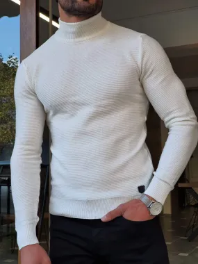 Elko White Slim Fit Mock Turtleneck Sweater