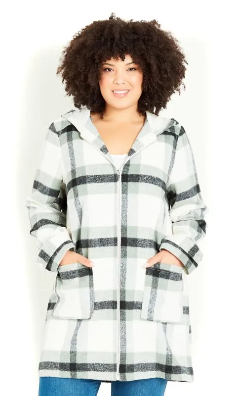 Evans Green Hooded Check Coat