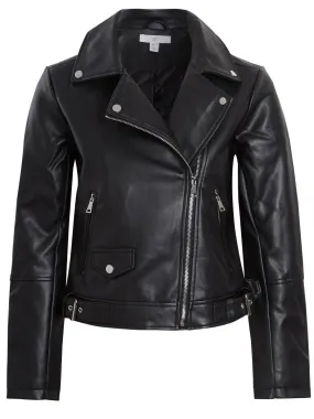 Faux leather Biker Jacket with Quilt Lining, UK Sizes 8 to 16