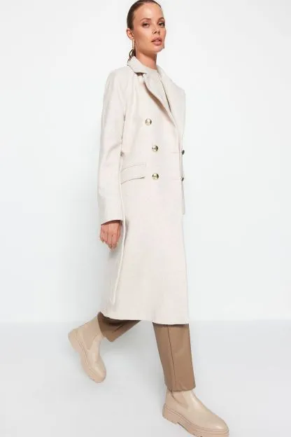 Fitted Belted Buttoned Long Coat