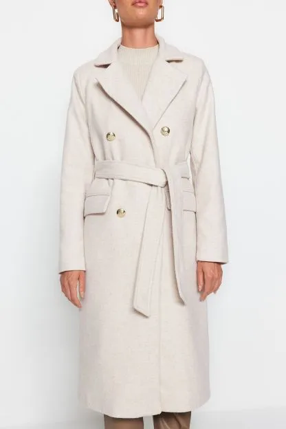 Fitted Belted Buttoned Long Coat