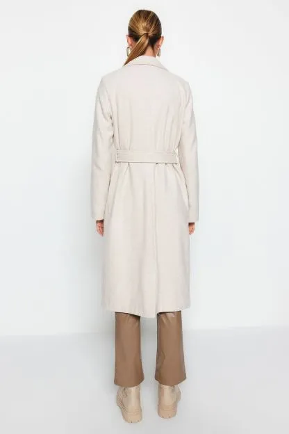 Fitted Belted Buttoned Long Coat