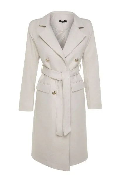 Fitted Belted Buttoned Long Coat