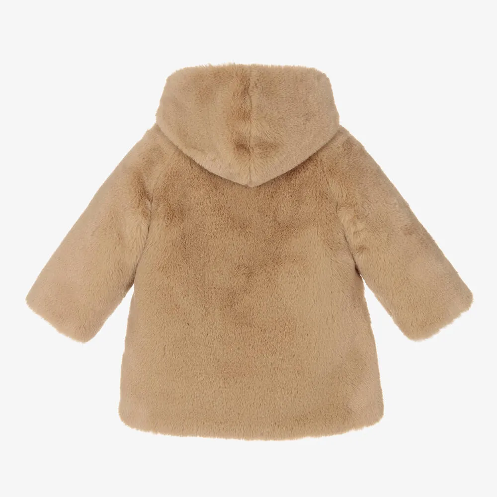 Girls Beige Faux Fur Coat