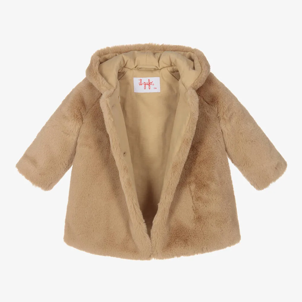 Girls Beige Faux Fur Coat