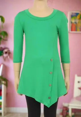 Girls High-Low Dress, Long Tunic Top, Sizes 6/8/10/12, Solid Green