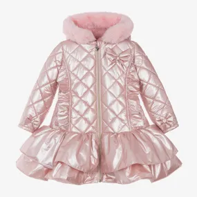 Girls Pink Metallic Quilted Coat