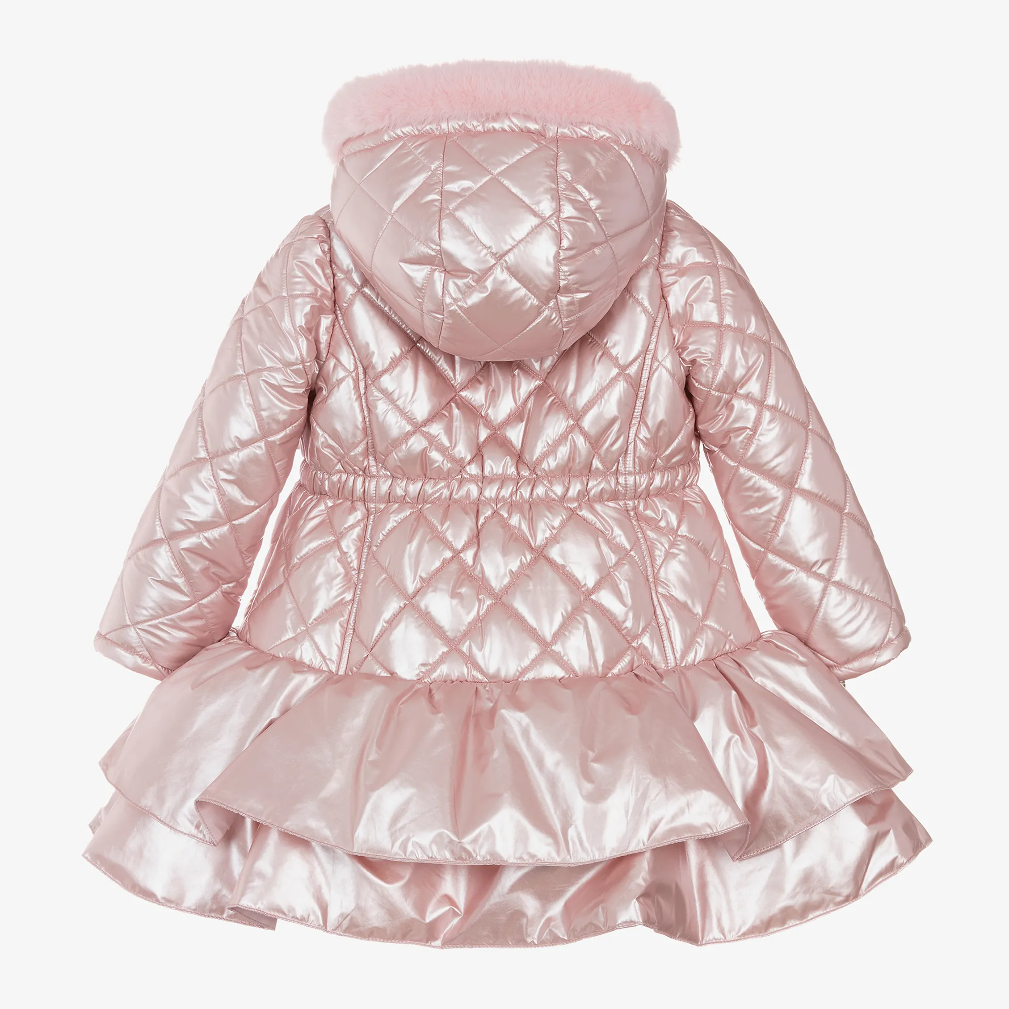 Girls Pink Metallic Quilted Coat