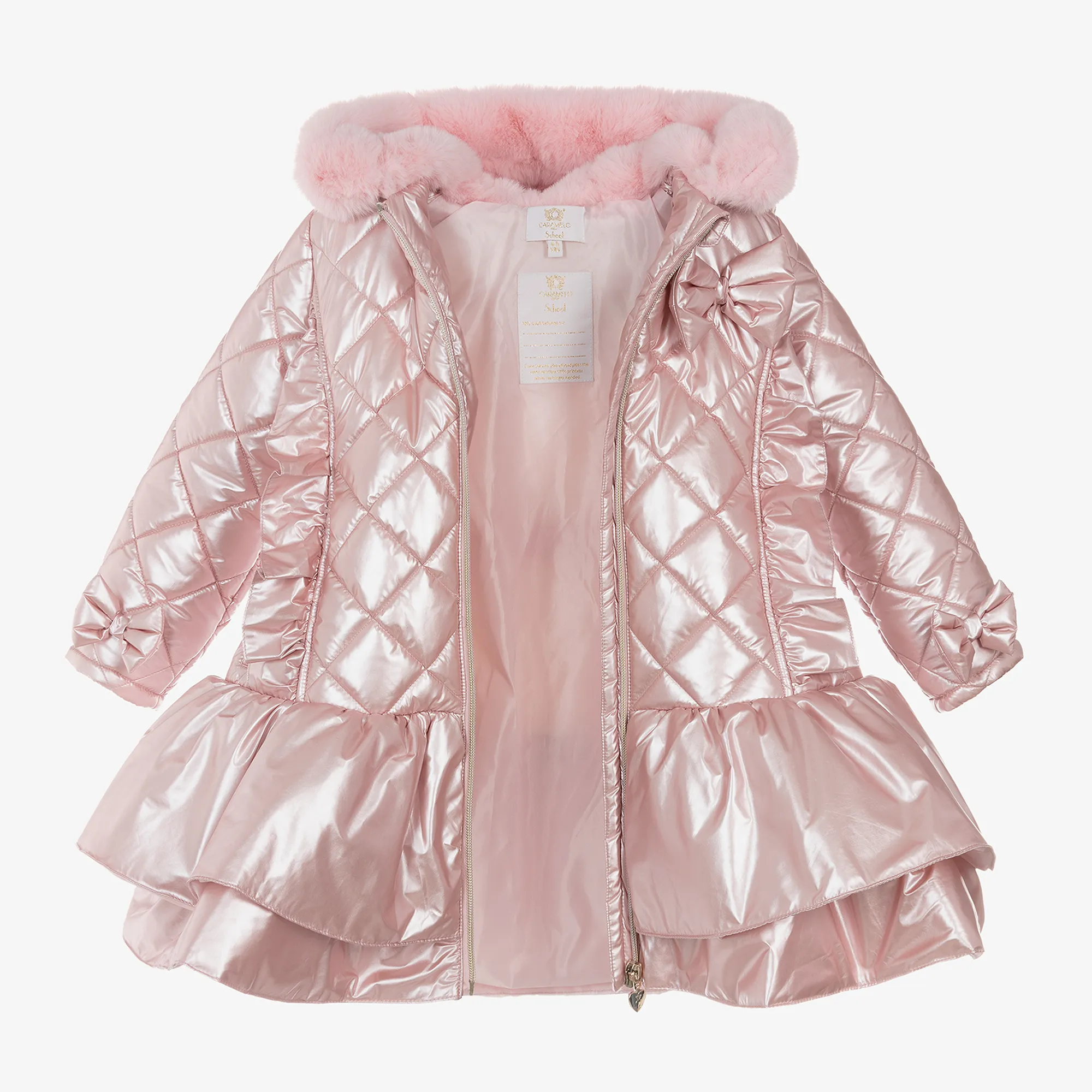 Girls Pink Metallic Quilted Coat