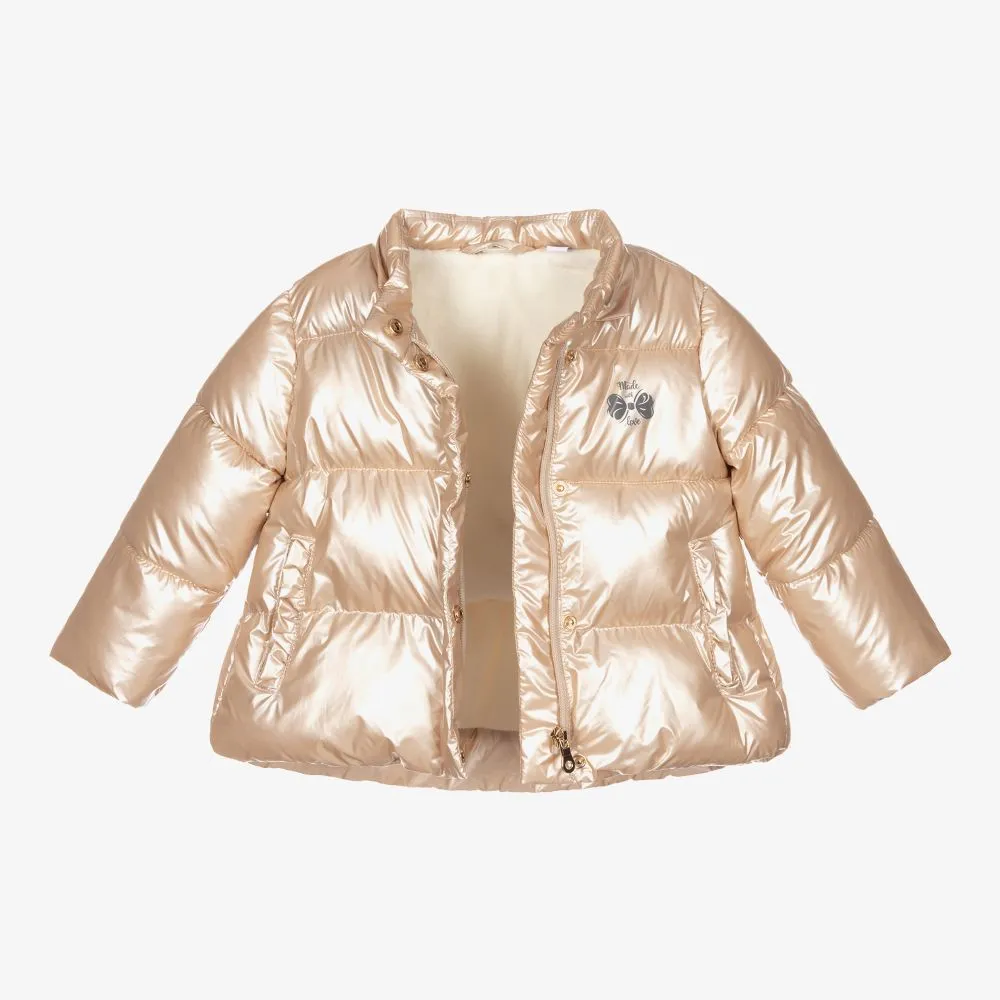 Gold Hooded Baby Puffer Coat