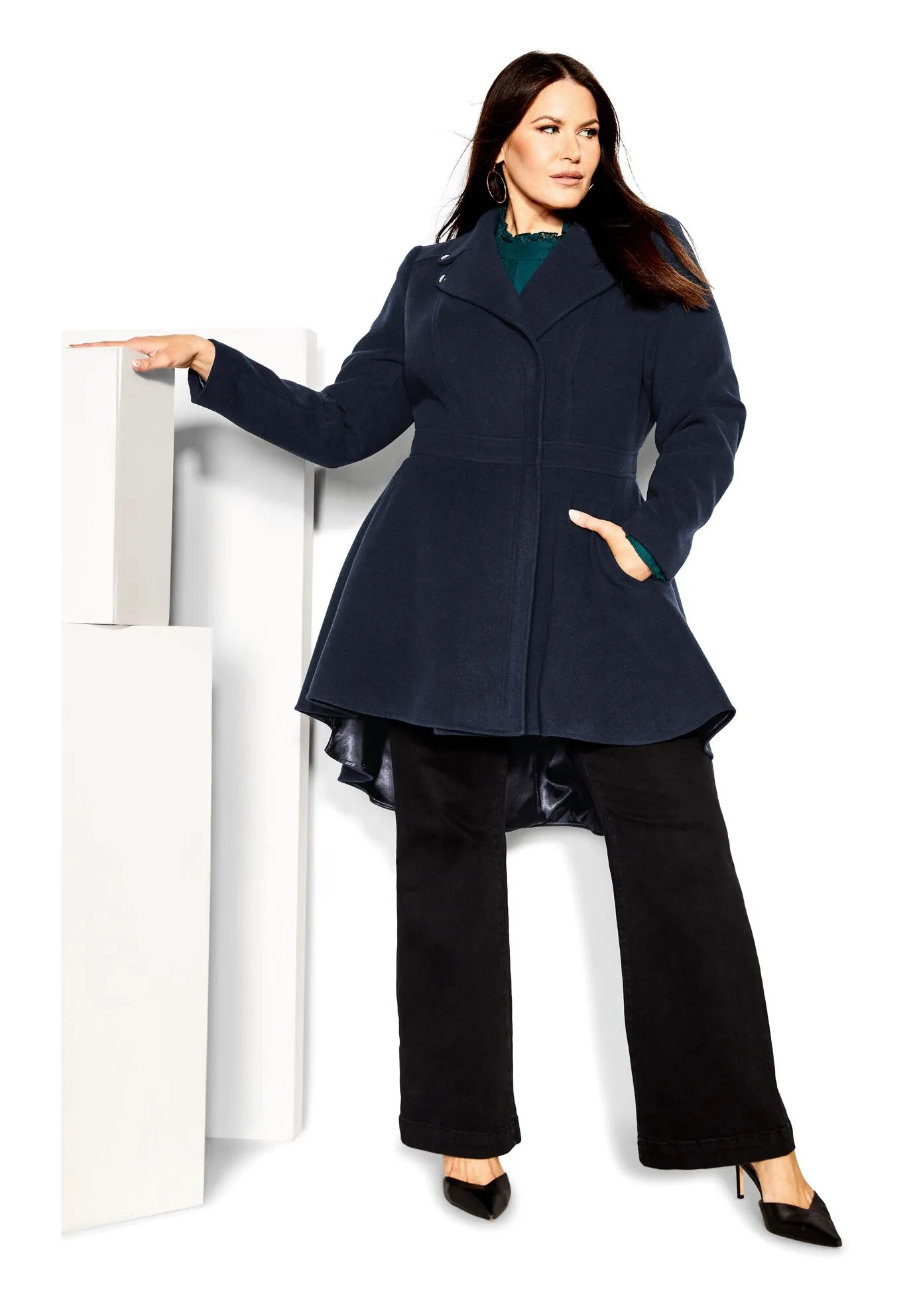 Hi Lo Frill Coat - navy