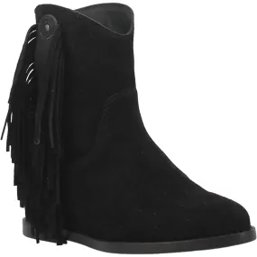 Kayce Black Suede Hidden Wedge Fringe Booties (DS)