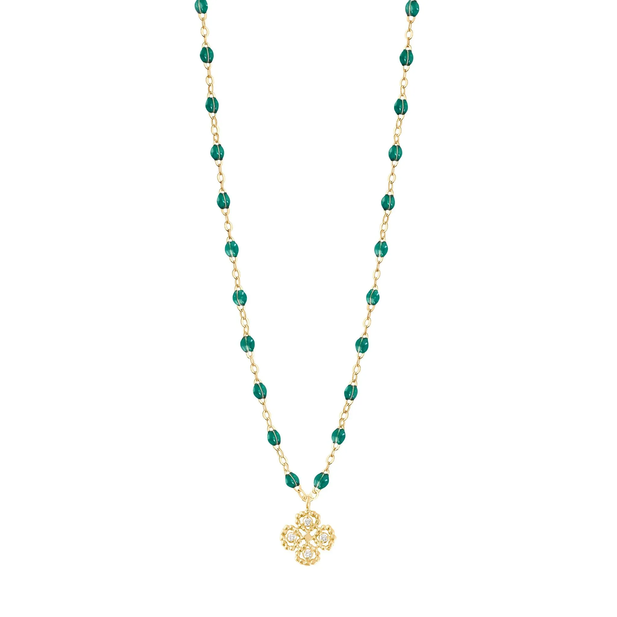 Lucky Clover Classic Gigi Emerald diamond necklace, Yellow Gold, 16.5