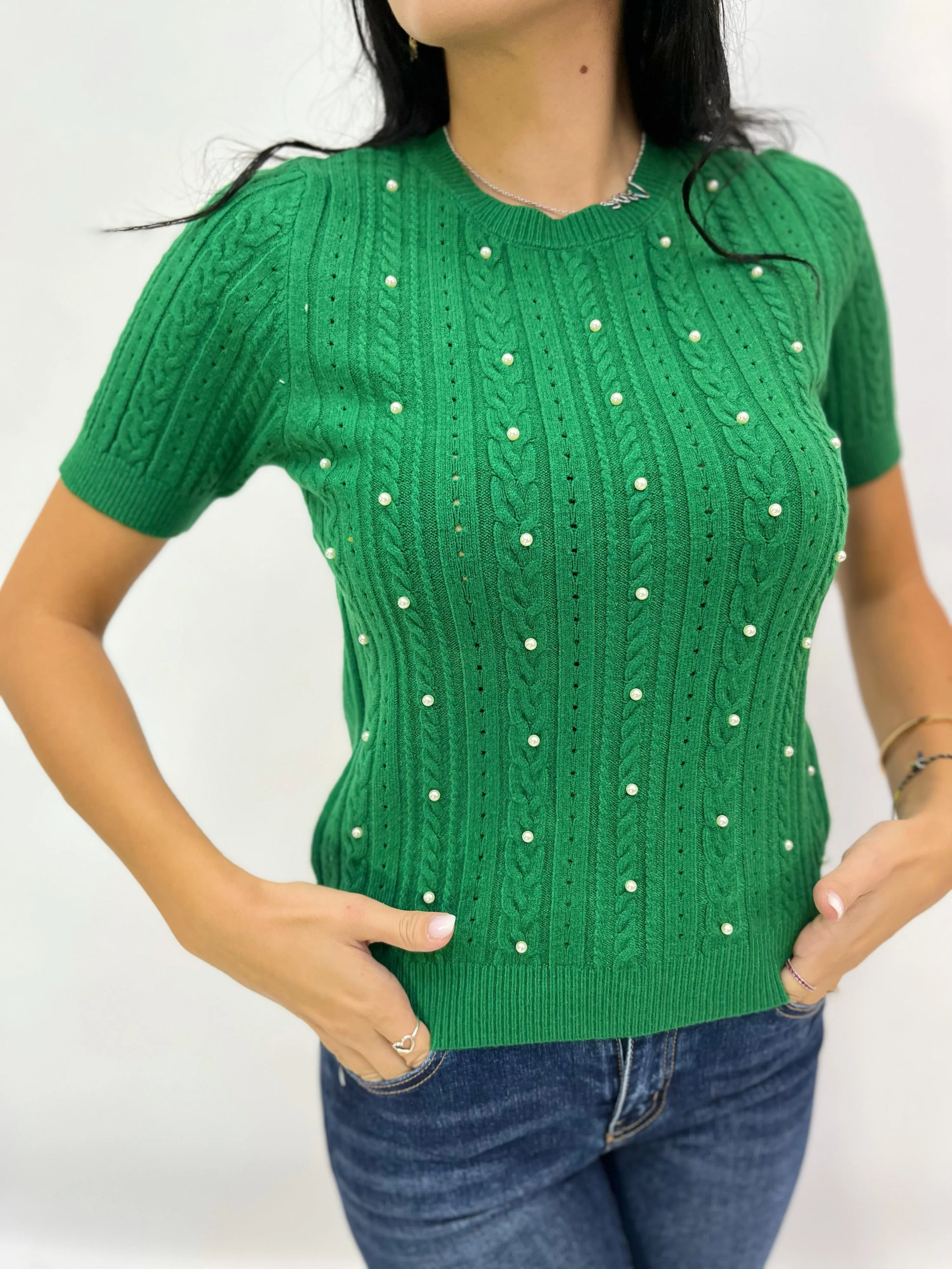 Maglia mezze maniche con perle