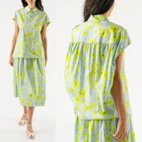 MARNI  |Light green poplin cocoon shirt with Parade print