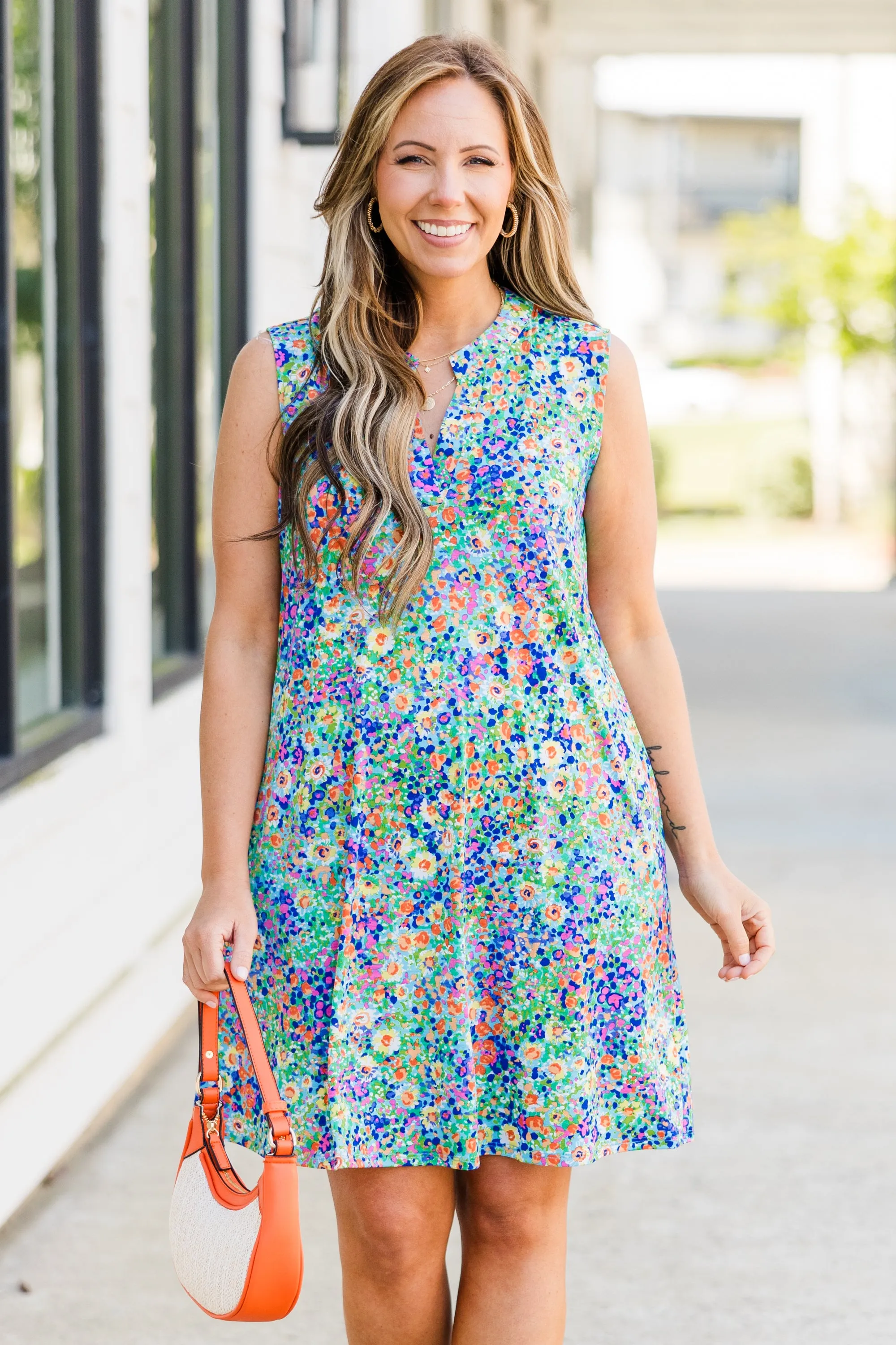 Not Any Fun Dress, Teal Multi