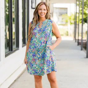 Not Any Fun Dress, Teal Multi