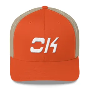 Oklahoma - Mesh Back Trucker Cap - White Embroidery - OK - Many Hat Color Options Available