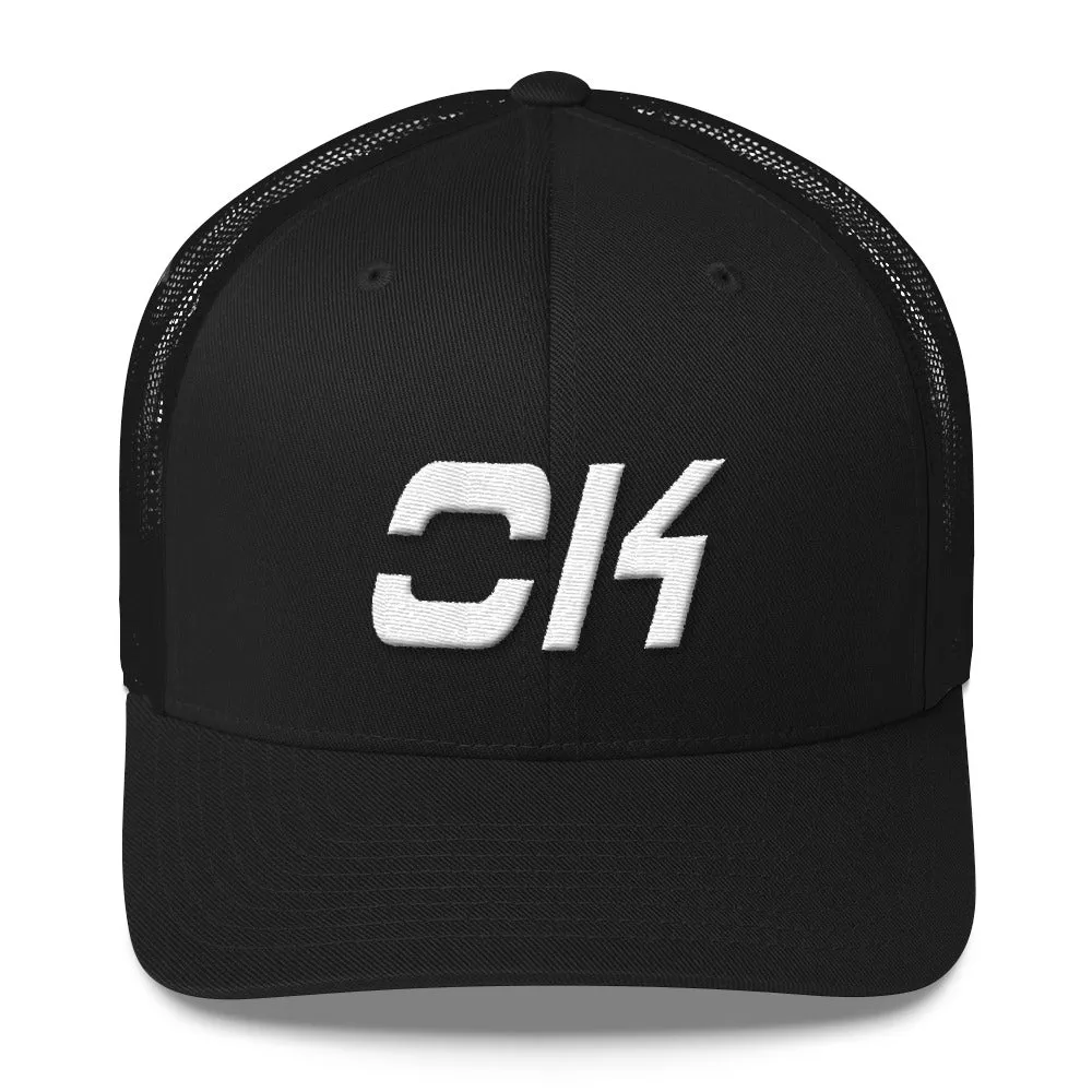 Oklahoma - Mesh Back Trucker Cap - White Embroidery - OK - Many Hat Color Options Available