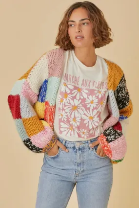 Open Front Rainbow Block Cardigan