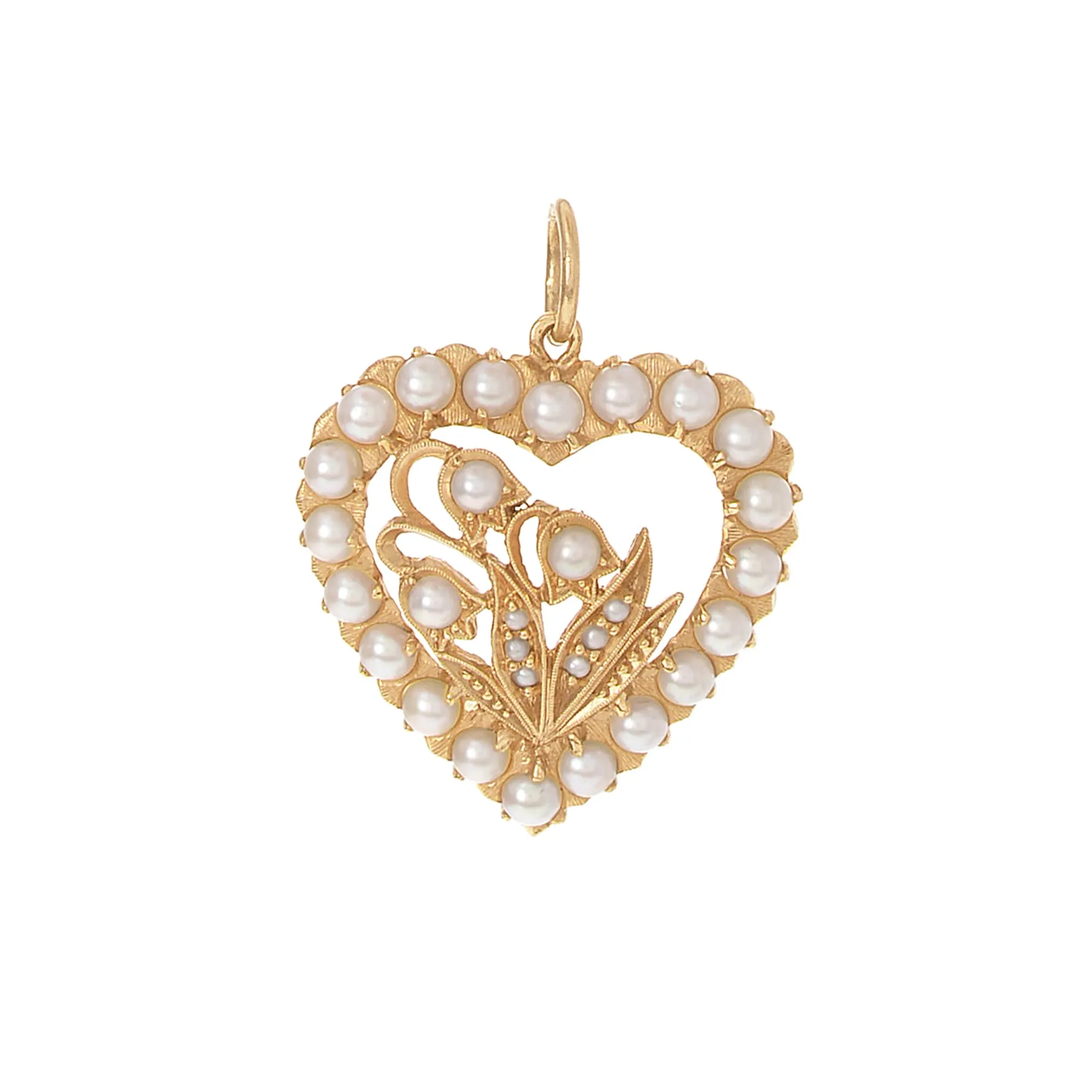 Pearl Lily of the Valley Heart Charm
