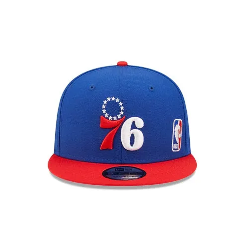 Philadelphia 76ers Red Letter Arch Vintage Green Bottom NBA 9Fifty Snapback Hat | Back Letter Arch Royal Blue 9Fifty