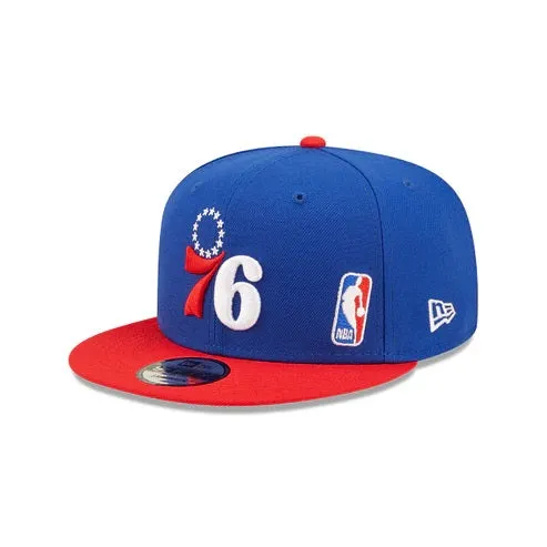 Philadelphia 76ers Red Letter Arch Vintage Green Bottom NBA 9Fifty Snapback Hat | Back Letter Arch Royal Blue 9Fifty