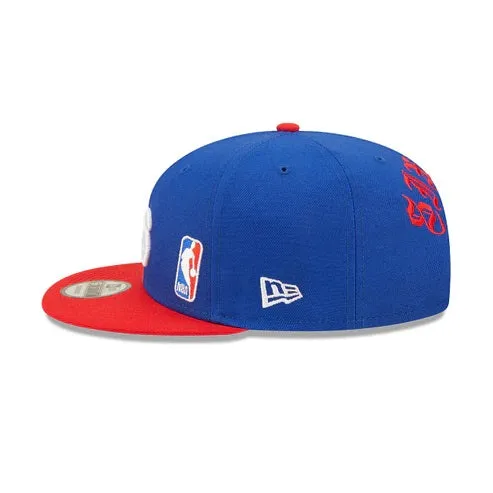 Philadelphia 76ers Red Letter Arch Vintage Green Bottom NBA 9Fifty Snapback Hat | Back Letter Arch Royal Blue 9Fifty