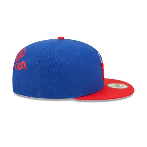 Philadelphia 76ers Red Letter Arch Vintage Green Bottom NBA 9Fifty Snapback Hat | Back Letter Arch Royal Blue 9Fifty