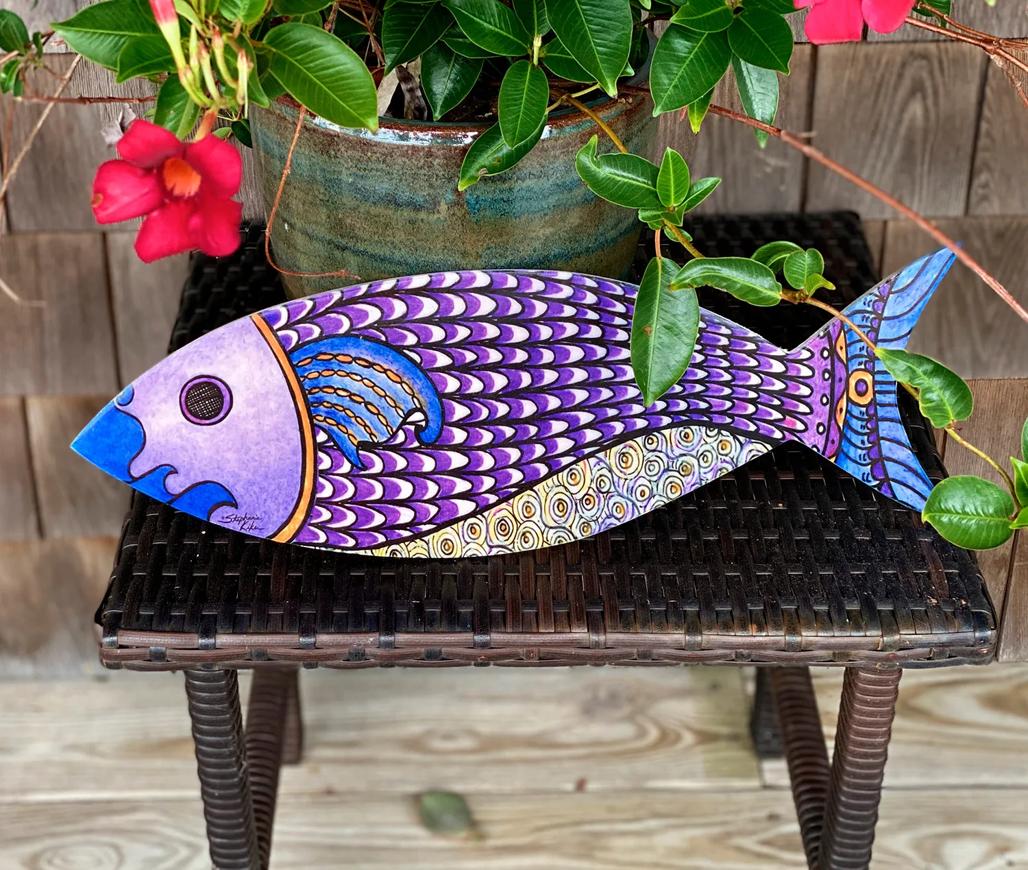 Purple Fish Wood Wall Art