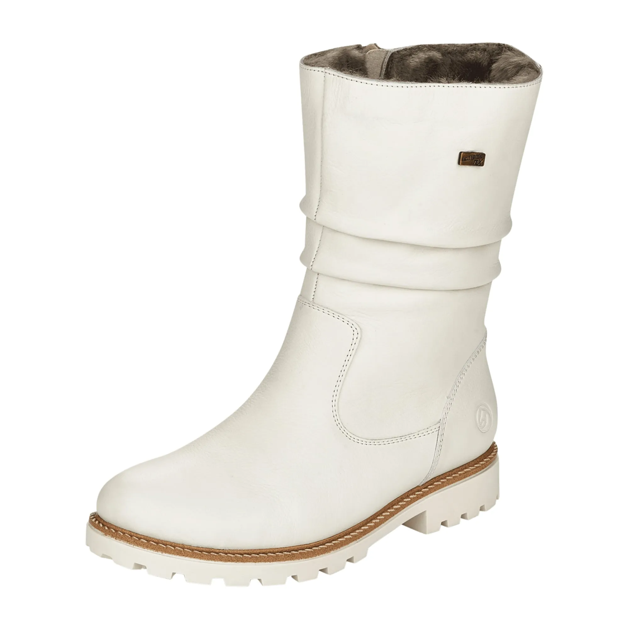 Remonte Women's White Leather Boots with Warm Lining and Non-Slip Sole