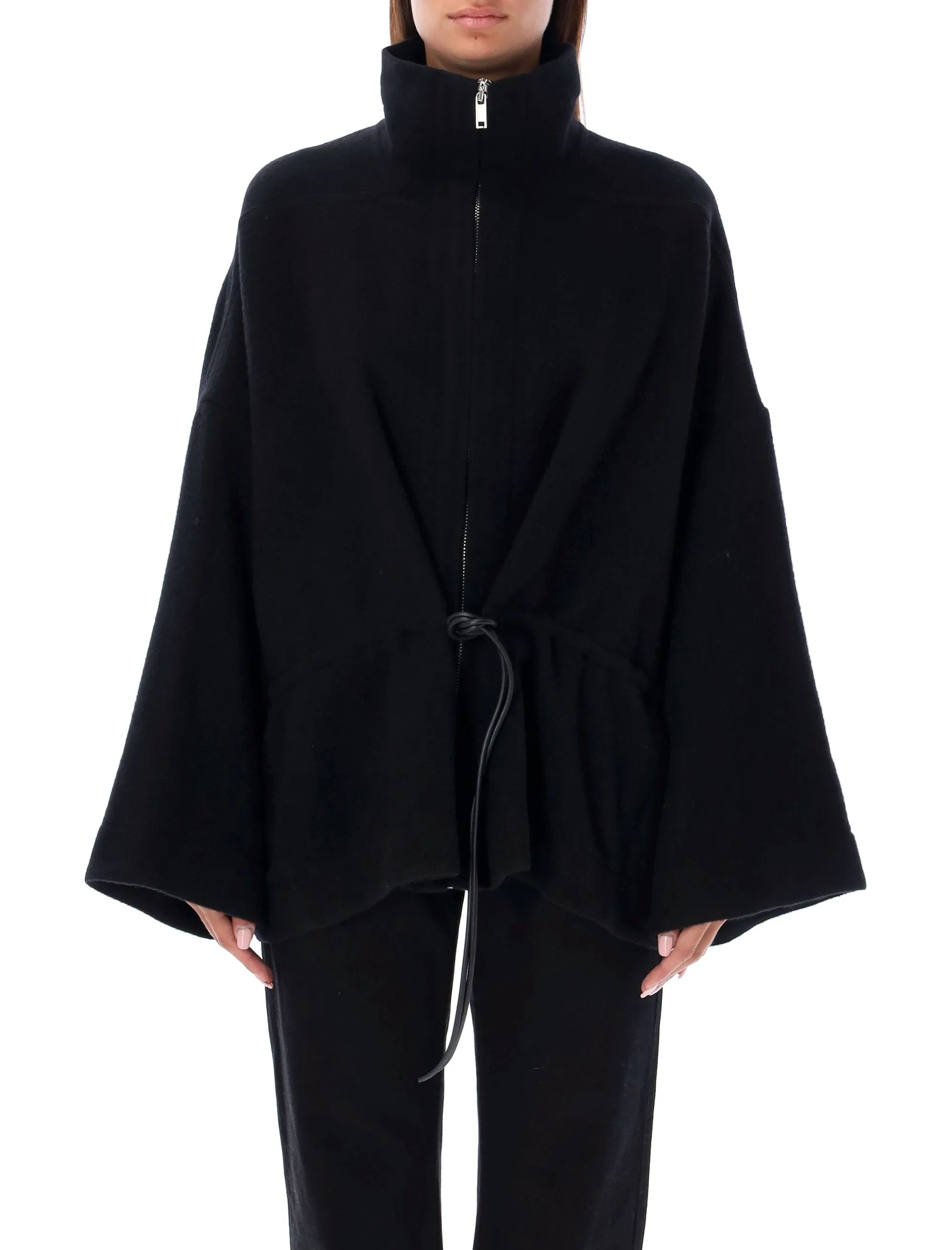 RICK OWENS High Neck Wool Cape Jacket