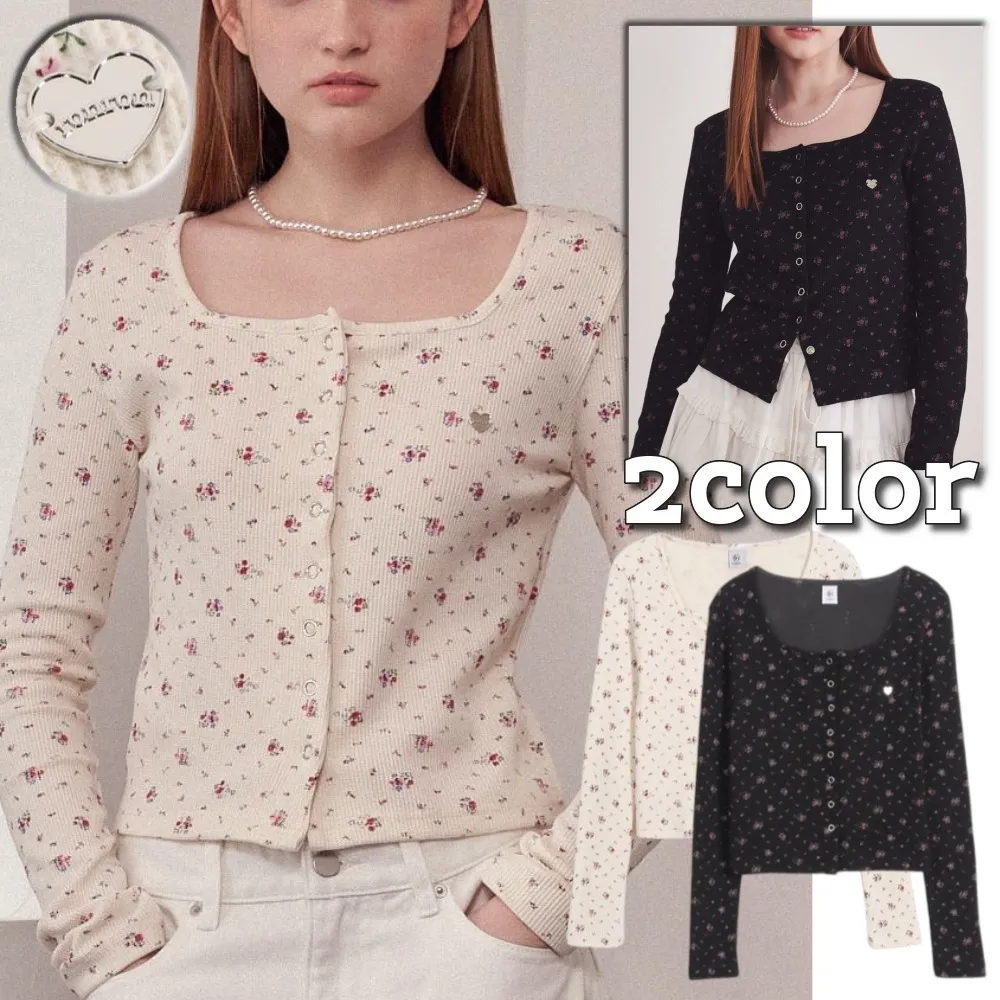 RONRON  |Heart Flower Patterns Casual Style Street Style Long Sleeves